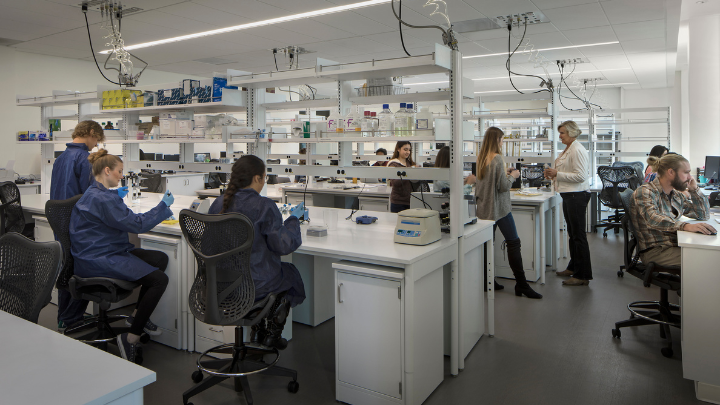 A lab full of people working 