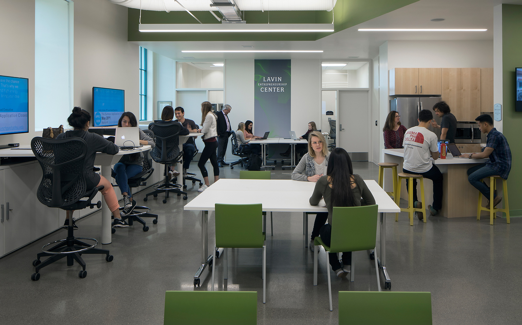 Students working in the Lavin Entrepreneurship Center